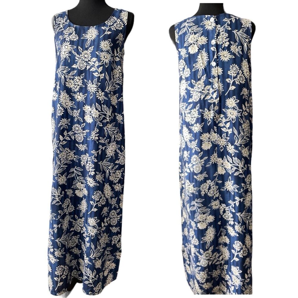 BRETT ALIXANDER Blue Floral Maxi Dress Side Slits Long Hawaiian Print Women’s 10